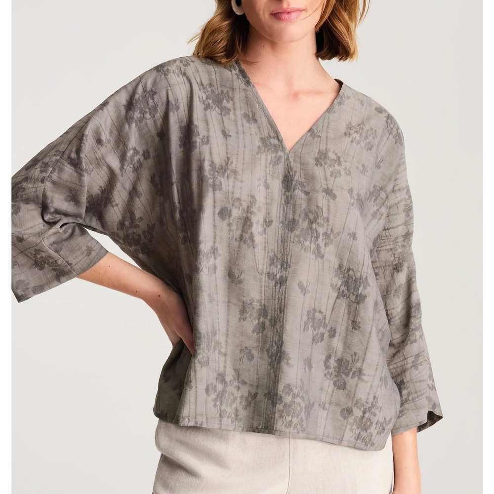 J. Jill Pure Jill Gray Floral V-Neck Tunic Top Large (L) - NEW with tags